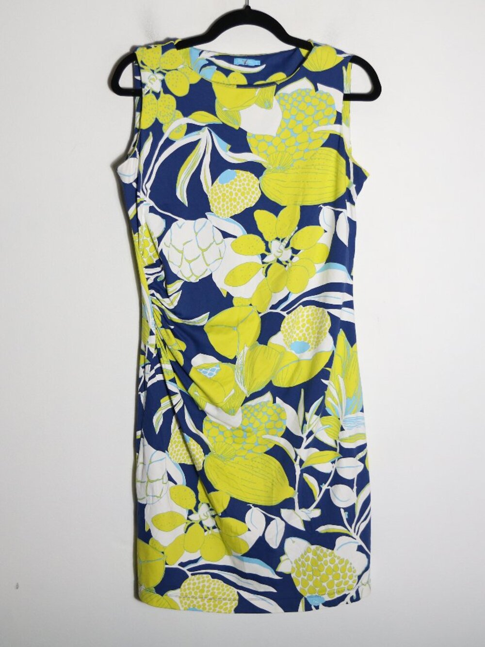J McLaughlin Floral Tropical Catalina Cloth Mini Dress L Sleeveless Ruched Beach